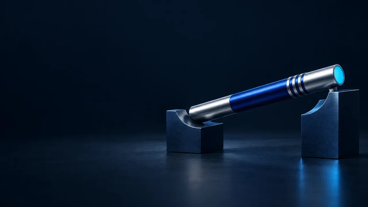 A silver and cobalt relay baton bridges two navy supports, illustrating a lead handoff that carries context.
